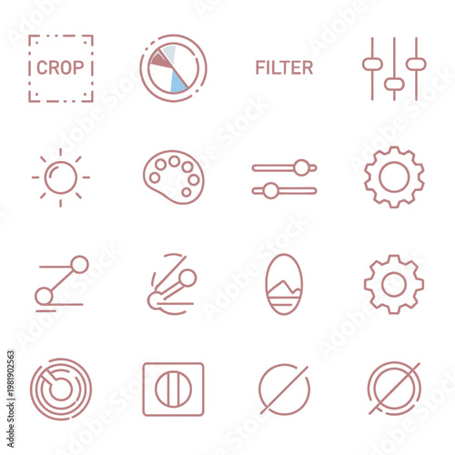 Photo and image editing adjustment outline icons