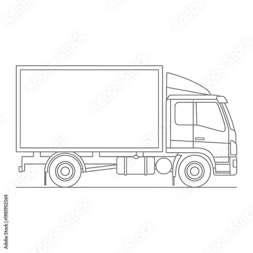 Delivery box truck side view outline graphic