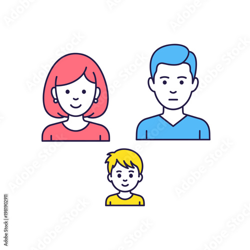 Three cartoon people avatars in different colors.
