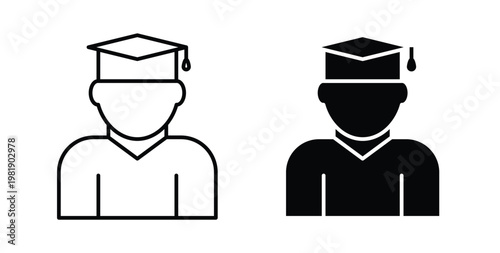 Student icon in black and white color. Solid and linear icons