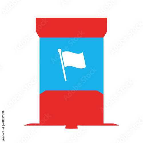 Flag on pedestal display with white pennant.