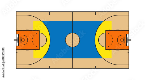 Basketball Court: A bird's-eye view captures the iconic layout of a basketball court, meticulously designed for dynamic gameplay and athletic prowess.