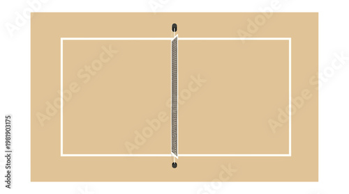 Volleyball court illustration: A top-down view of a volleyball court, showcasing its rectangular shape with clearly defined boundaries and the net dividing the playing area, ready for action.