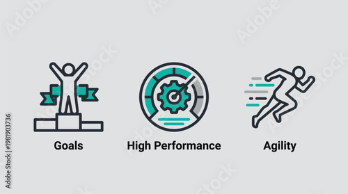 Icons representing goals high performance and agility Vector
