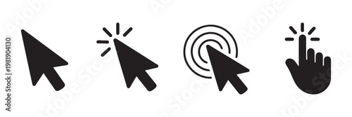 Computer mouse pointer icon set vector. Clicking pointer cursor symbol. vector illustration. Collection of computer mouse cursor and hand icons for web design and user interface. mouse click icon . 