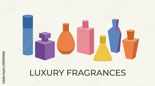 A collection of luxury perfume bottles.