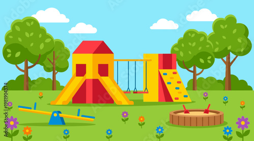 Colorful children's playground in a park.