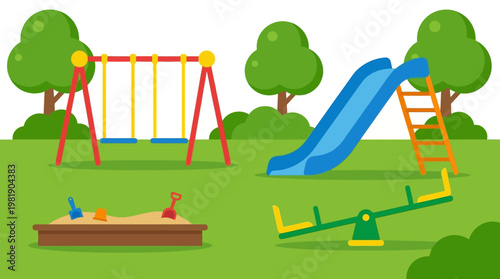 Colorful playground equipment in a park.