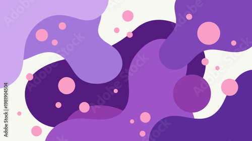 Vibrant purple abstract shapes and dots.