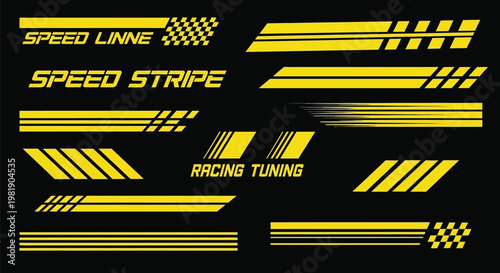 Racing stripes yellow vector set for car tuning and sports design