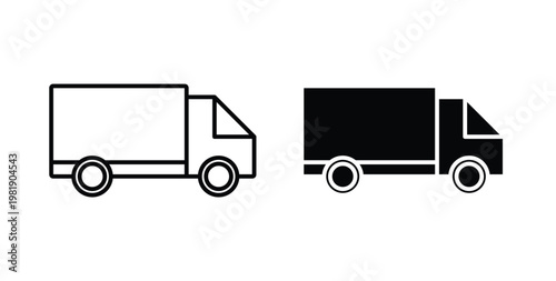 Truck icon in black and white color. Solid and linear icons