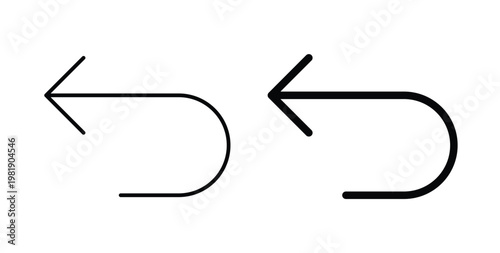 Undo icon in black and white color. Solid and linear icons