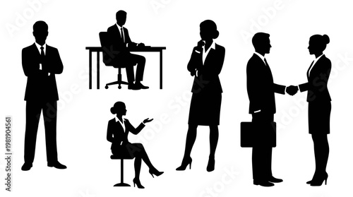 Silhouettes of business professionals interacting.