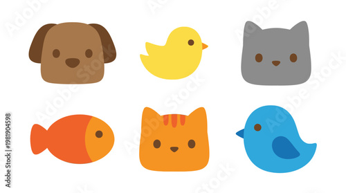 Colorful icons of pets and animals.