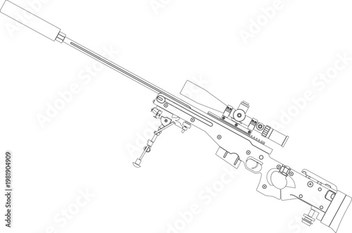 L115a3 long range sniper rifle with a scope side view vector illustration. Vector drawing of a long-range sniper rifle. 
