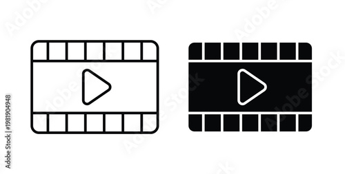 Video icon in black and white color. Solid and linear icons