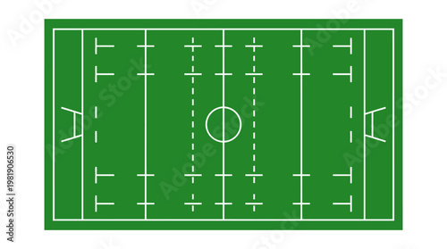 Rugby Field Blueprint: A meticulously designed rugby field, presented in a clean and organized illustration, complete with precise markings and goalposts, awaits the thrill of the sport.