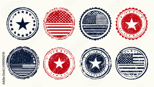 A set of USA badge logos featuring stars and stripes in circular designs.