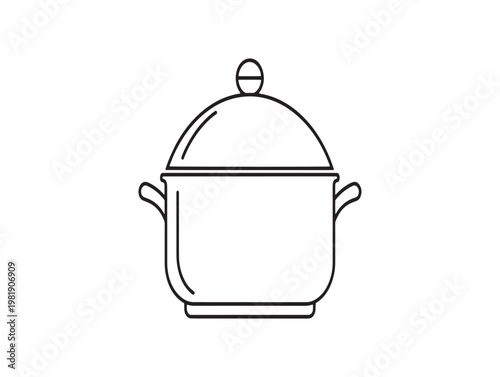 Simple line drawing of a covered cooking pot ideal for kitchen illustrations