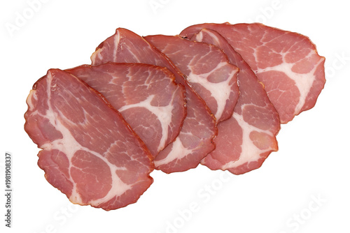 slices of pork neck cured isolated