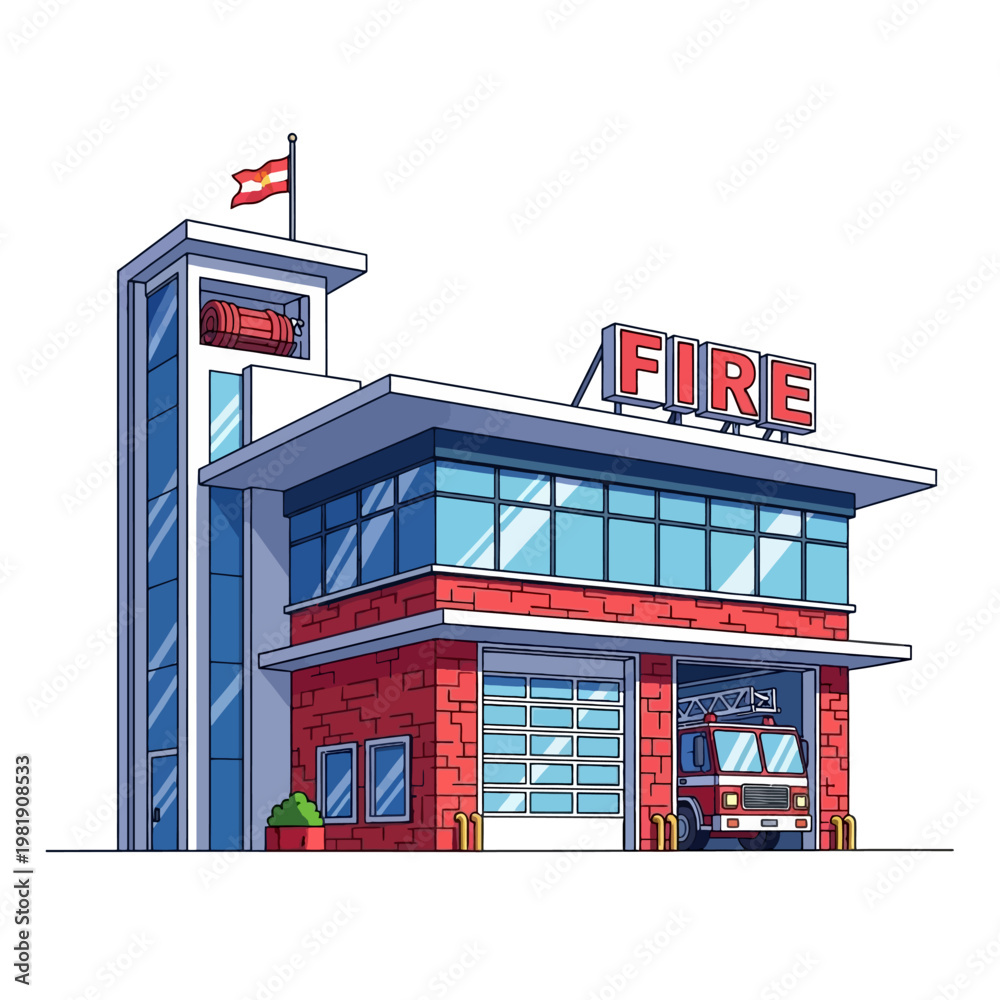 Fototapeta premium Modern fire station on white background 