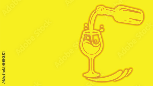Minimal yellow wine bottle pouring into glass illustration design.