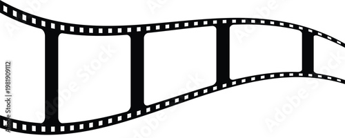 Cinematic wavy film strip frame border with empty frames for photo and video placement. Movie production aesthetic element. Vector Illustration.