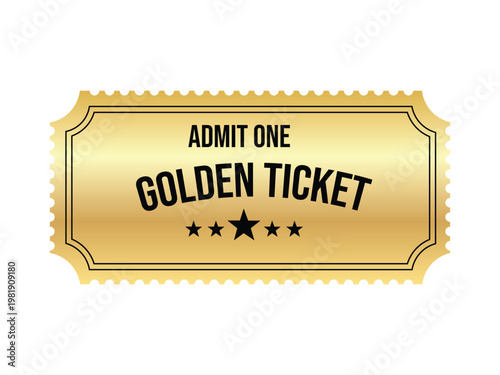Luxury golden ticket template for exclusive event entry. Premium metallic gold voucher design. Vector Illustration.