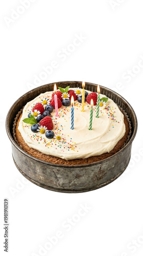 birthday cake in vintage baking tin