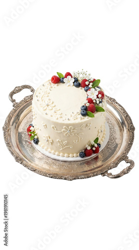cake on vintage silver tray