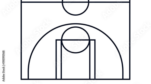 Basketball Court's Strategic Layout: A detailed, overhead view of a basketball court, highlighting key areas such as the free-throw lane, three-point arc, and center circle.