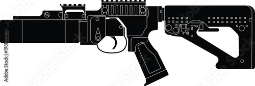 Silhouette of a Steyr GL 40 grenade launcher side view vector illustration. Grenade launcher silhouette vector.