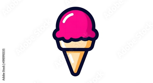 Colorful cartoon ice cream cone with pink scoop illustration