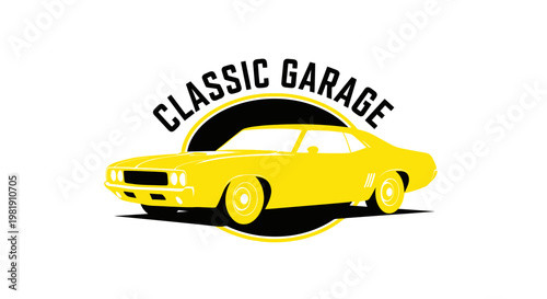 Retro Yellow Classic Car Garage Emblem, Vintage Automobile Logo Design