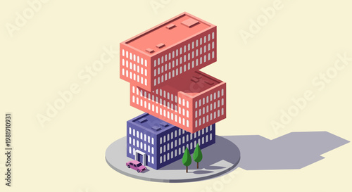 Colorful stacked brick blocks forming an architectural concept in an abstract illustration.