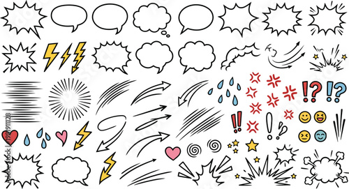 Cuadro en lienzo Manga expression and motion comic elements vector set