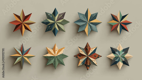 USA themed geometric stars icon set with a modern globe design element