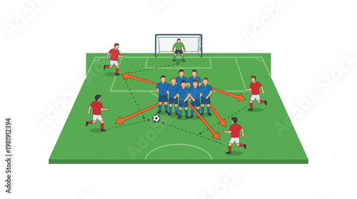 Tactical Football Strategy: A detailed illustration of a football formation showcases strategic positioning of players.