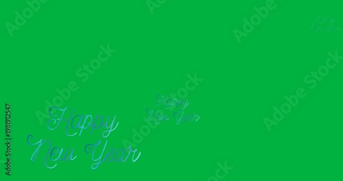 Digital animation of multiple blue happy new year text banners against black background