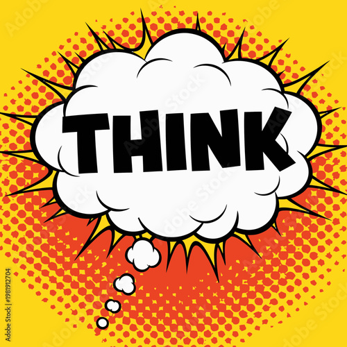 Comic Book Style "THINK" Speech Bubble with Yellow Halftone Background