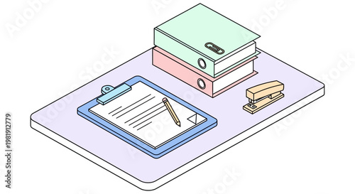 Clipboard with paper and pen.