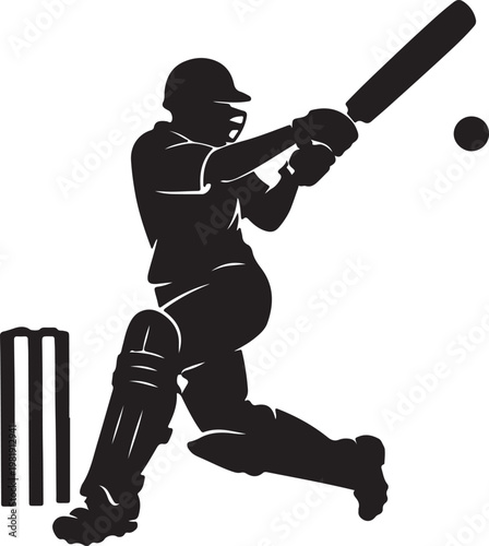 Cricket Batsman Playing Shot Silhouette Vector