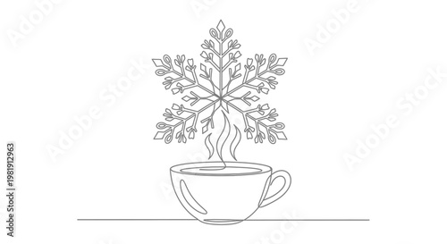 Minimalist Snowflake Coffee Cup Line Art