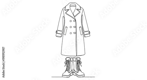 Fashion Illustration: Double-breasted Trench Coat and Lace-up Boots Outfit