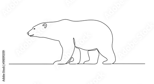 Polar Bear Continuous Line Drawing - Arctic Animal Silhouette