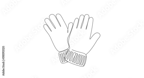 Winter Gloves Line Art Icon - Simple Outline Drawing of Warm Handwear