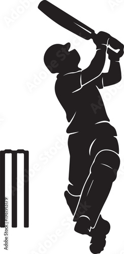 Cricket Batsman Playing Shot Silhouette Vector