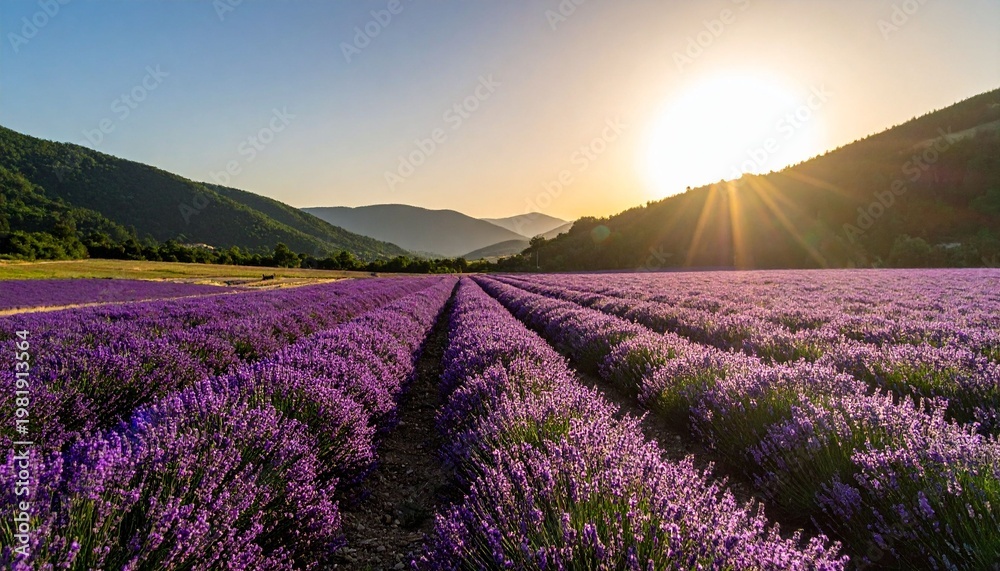 Fototapeta premium Lavender field under bright sunlight