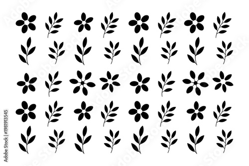 Vector of various floral and leafy botanical elements in a minimalist design