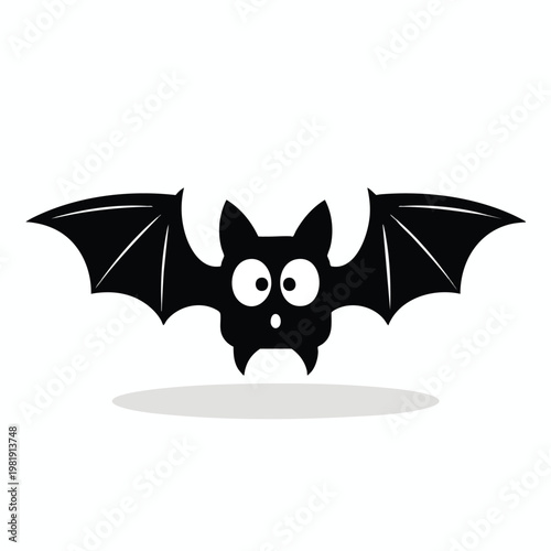 Cute Cartoon Bat with Outstretched Wings and Big Eyes for Kids and Halloween Themes